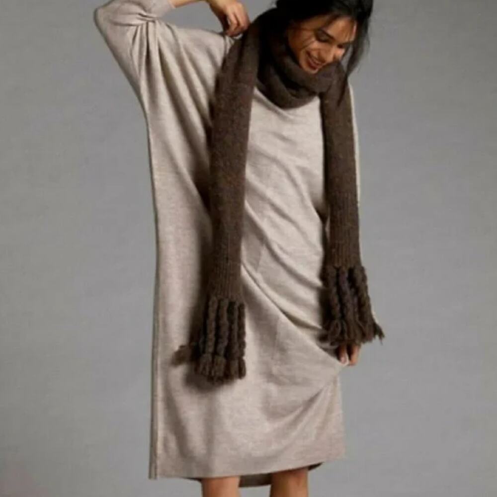 Anthropologie Sweater Beige Oversized Midi Dress - New - Small